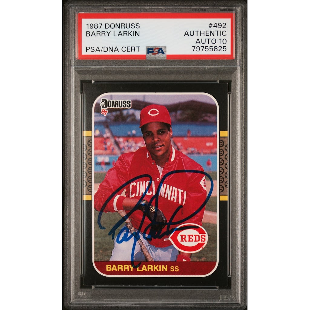 Barry Larkin 1987 Donruss Signed Rookie Card #492 Auto Graded PSA 10 79755825 - 8'6" x 11'6"