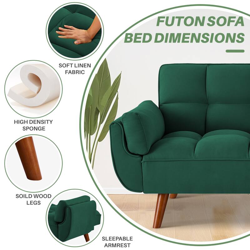 75.39" Futon Sofa Bed, Convertible Folding Futon Couch Recliner Lounge For Living Room With 2 Pillow/Armrest