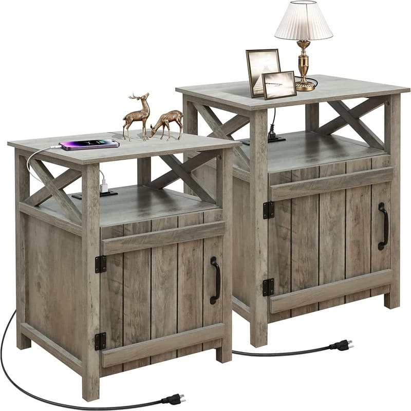 Nightstand with Charging Station - Grey Wash