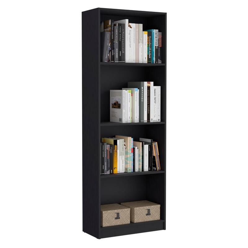 71inch Black Four Tier Bookcase with Two Doors