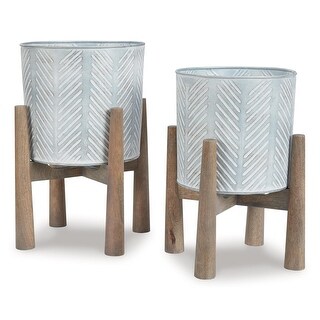 Gray Wood and Metal Planter