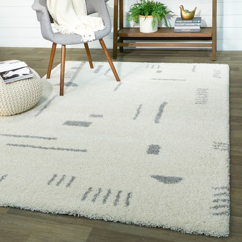 Carson Shag Area Rug - 2'2" x 7' Runner - White/Grey - Runner