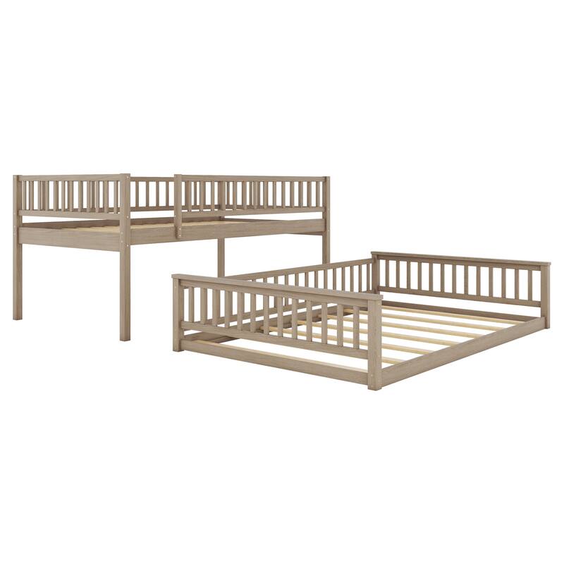 Full XL over Queen Bunk Bed with Ladder & Guardrails, Sturdy Stackable Bed Frame