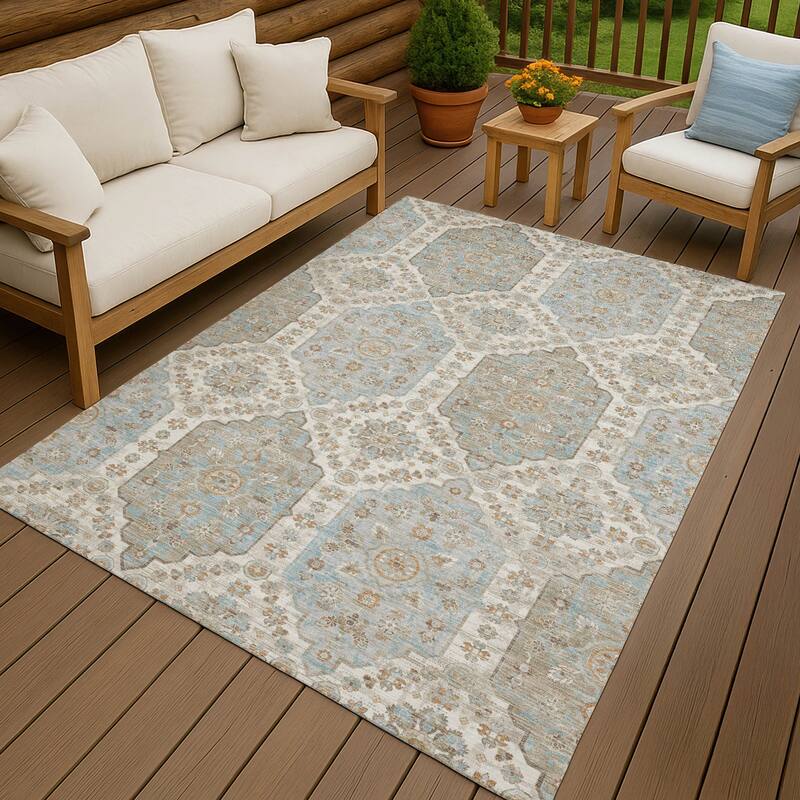 Machine Washable Indoor/ Outdoor Traditional Kiowa Chantille Rug - Ivory - 2'6" x 3'10"