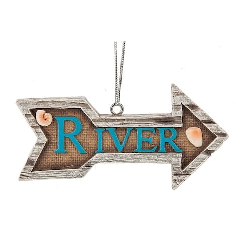 River Directional Arrow with Shells Christmas Holiday Ornament 4 Inches - Brown