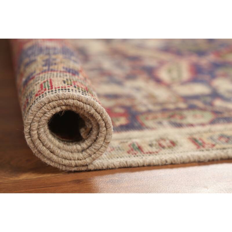 Hand Knotted Oriental 100% Wool Carpet Traditional Medallion Navy Blue & Blues Tabriz Area Rug - 4' 9'' X 3' 0''