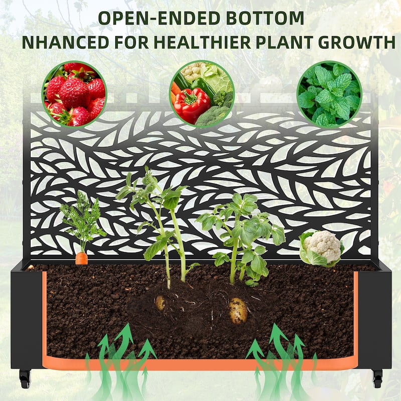 Metal Movable Planter Box with Trellis Privacy Screen Planter Box with Lockable Wheels