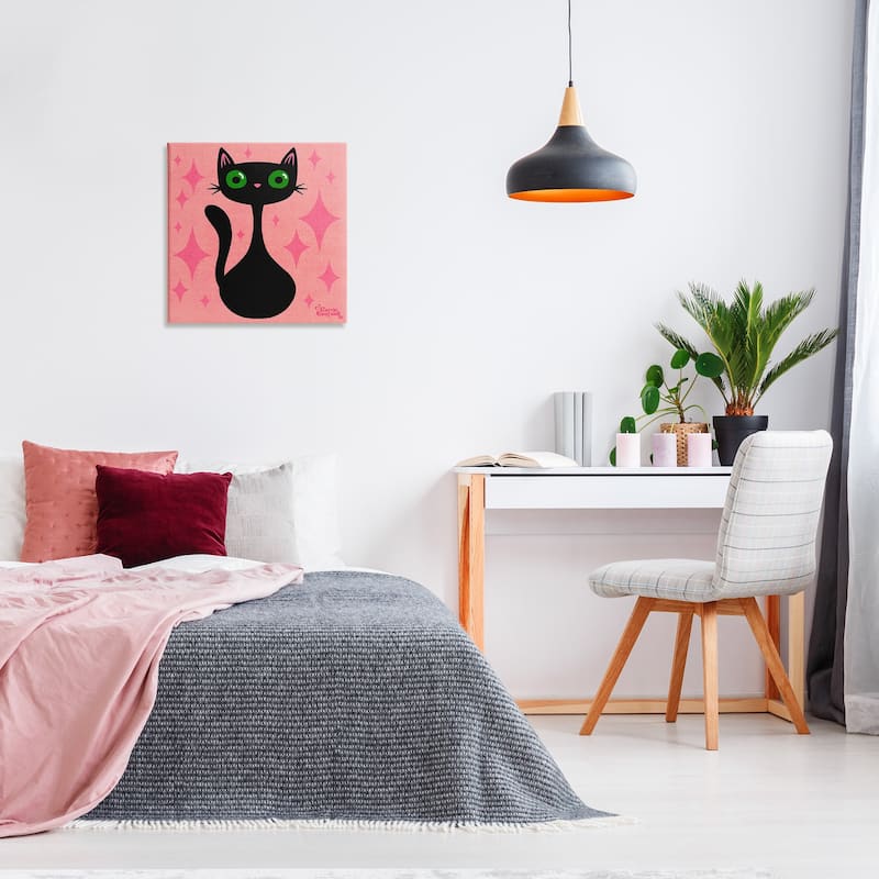 Stupell Cat with Pink Diamonds Canvas Wall Art Design By Carrie Cantwell
