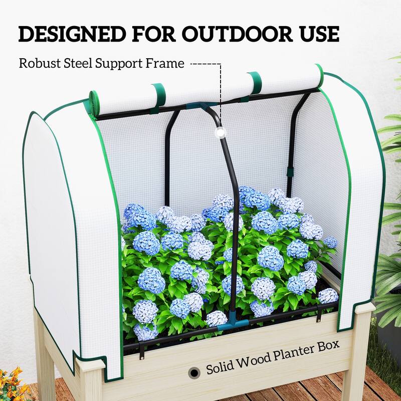 Outsunny Raised Garden Bed with PE Greenhouse Cover Outdoor Elevated Wood Planter Box , 35 x 22 x 47 inch