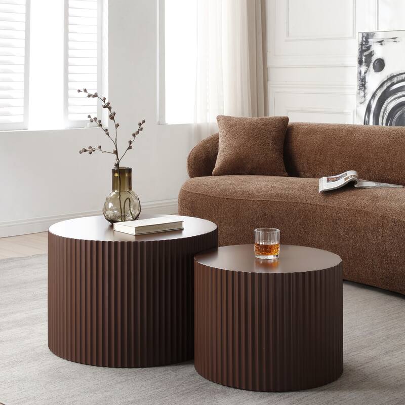 Modern Farmhouse Round Accent Nesting Side Coffee Table Set (Set of 2 ...