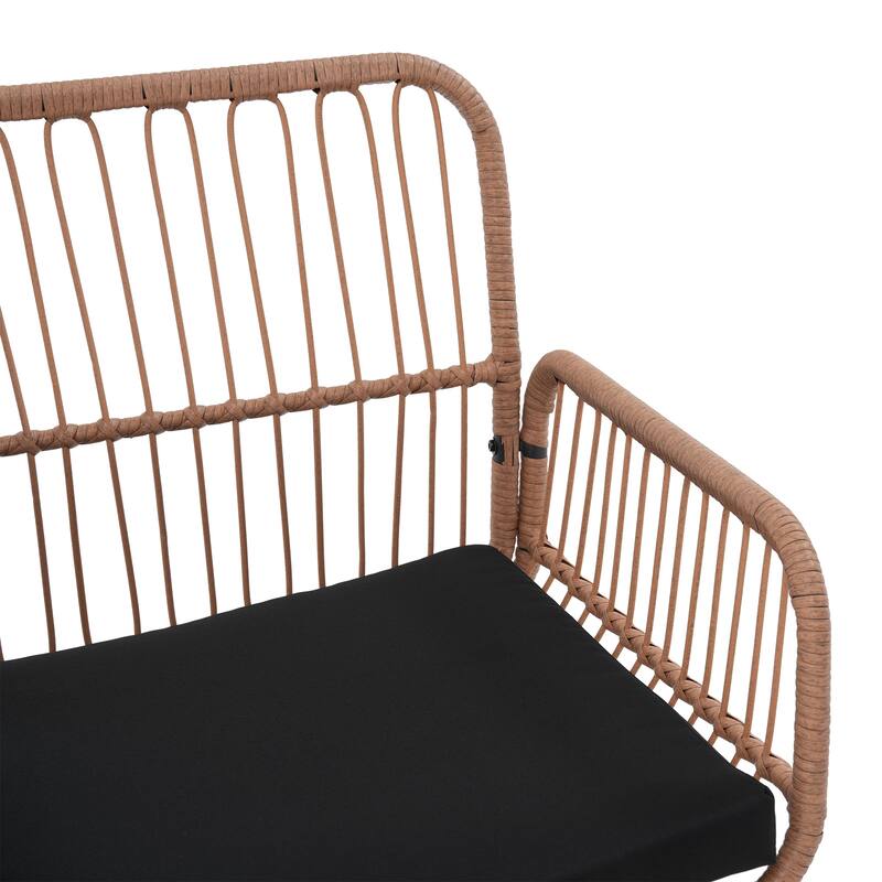 Outdoor Wicker Double Chair with Cushions Conversation Furniture Set