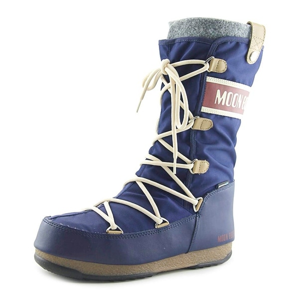 Moon Boot Monaco Women Round Toe Canvas Blue Winter Boot