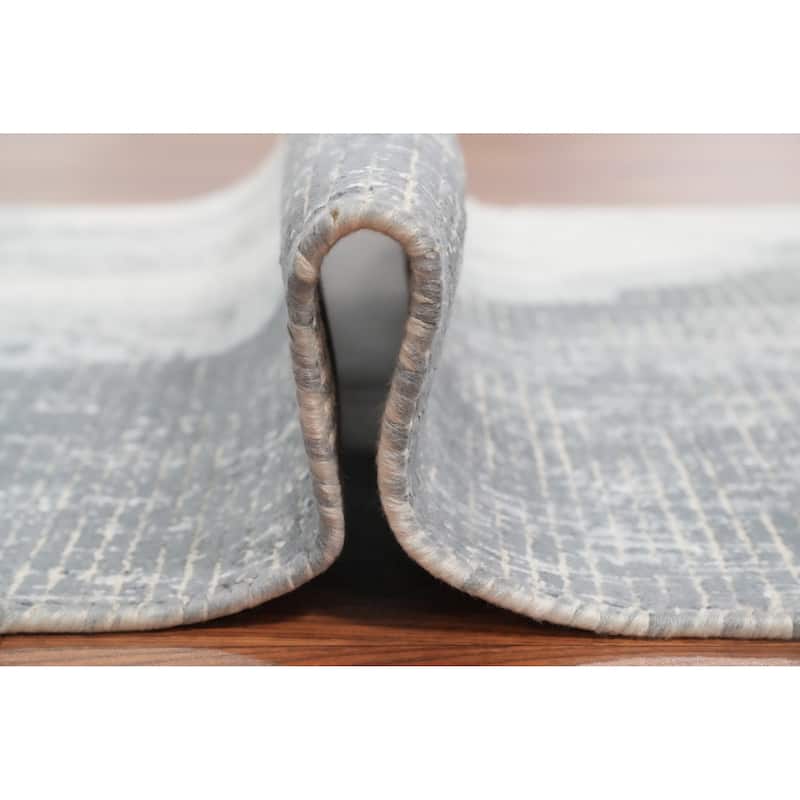 Hand Knotted Oriental Viscose Silk Carpet Modern All-Over Greys & Charcoal Abstract Area Rug - 4' 0'' X 2' 0''