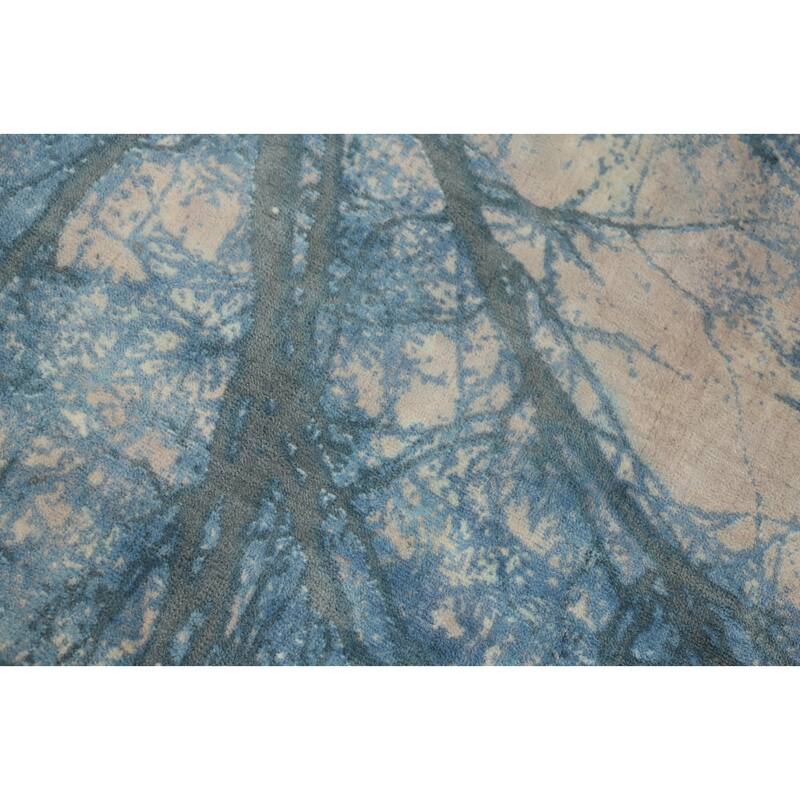 Hand-knotted Modern Silk Blue Abstract Oriental Area Rug - 7' 2'' X 5' 4''
