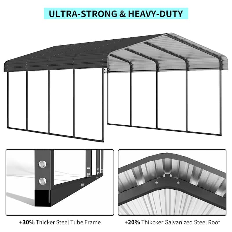 12x20 FT Metal Carport with Enhanced Base and Galvanized Steel Roof, Heavy Duty Outdoor Garage Car Shelter for Car and Truck