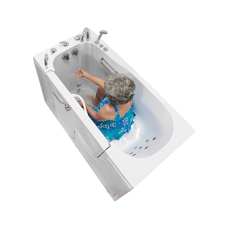 Ella Wheelchair Transfer 60 Acrylic Hydro Massage Walk-In Bathtub & Outward Swing Door, 5 Piece Fast Fill Faucet, 2" Dual Drain