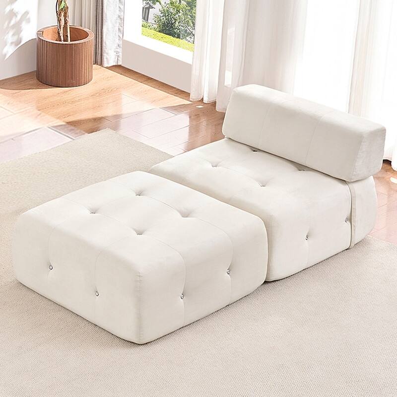 Mixoy Modern Velvet Single Sofa, 1-Seater Modular Sofa Couch with Rivet Trim for Living Room