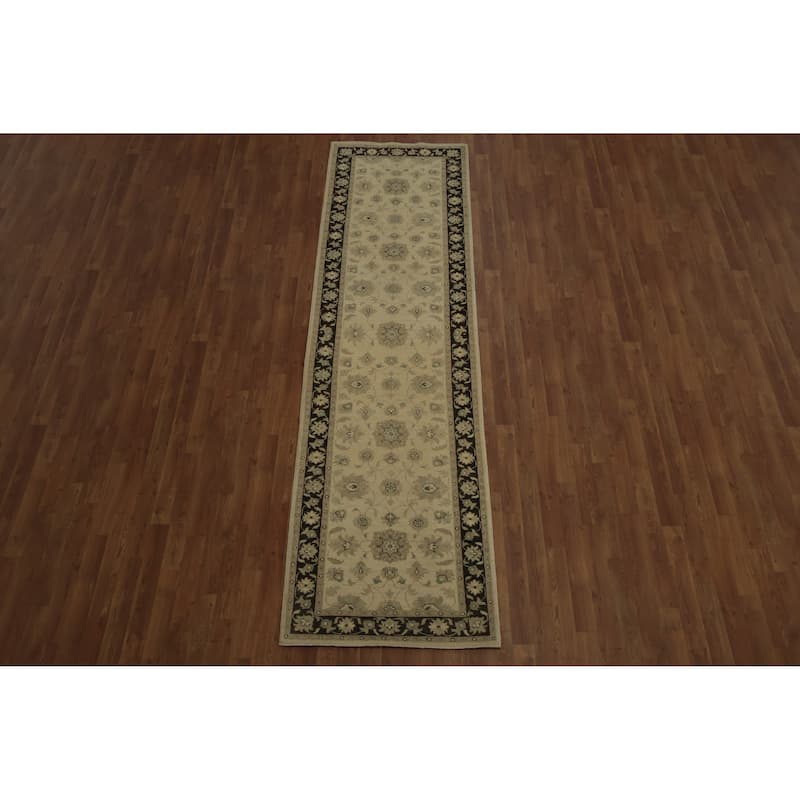 Hand Knotted Oriental 100% Wool Carpet Traditional Floral Beige & Ivories Peshawar Runner Rug - 10' 2'' X 2' 10''