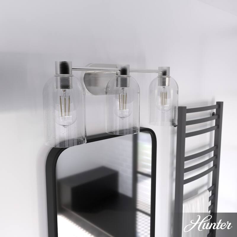 Hunter Lochemeade 3-Light Vanity Wall Light, Damp-rated - Bathroom, Laundry - Modern Farmhouse, Contemporary, Industrial - Brushed Nickel