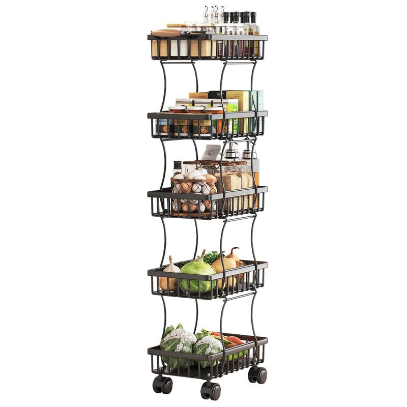 5 Tier Fruit Vegetable Basket for Kitchen, Fruit Vegetable Storage Cart, Vegetable Basket Bins, Wire Storage Basket