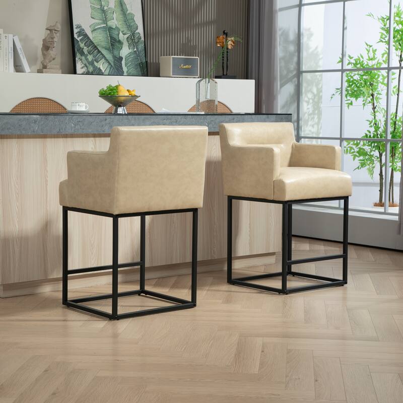 House Hold Counter Height Bar Stools Set of 2,Modern Square PU Bar Stool