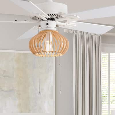 Avalon River of Goods White and Tan Wood Caged Ceiling Fan with Light - 42" x 42" x 15"/20"