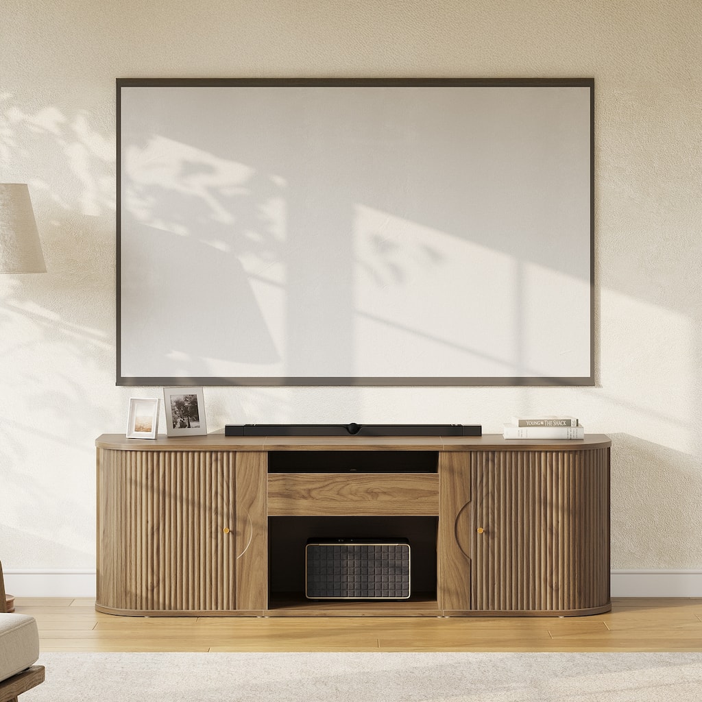 70" Mid-Century Modern Projector TV Stand, for TV or Ultra-Short Throw Projector - Walnut - 70'' W × 15.7'' D × 23'' H