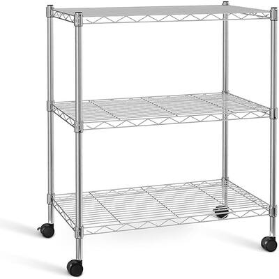 Heavy Duty 3-Shelf Shelving with Wheels, Adjustable Storage Units, Steel Organizer Wire Rack, Chrome
