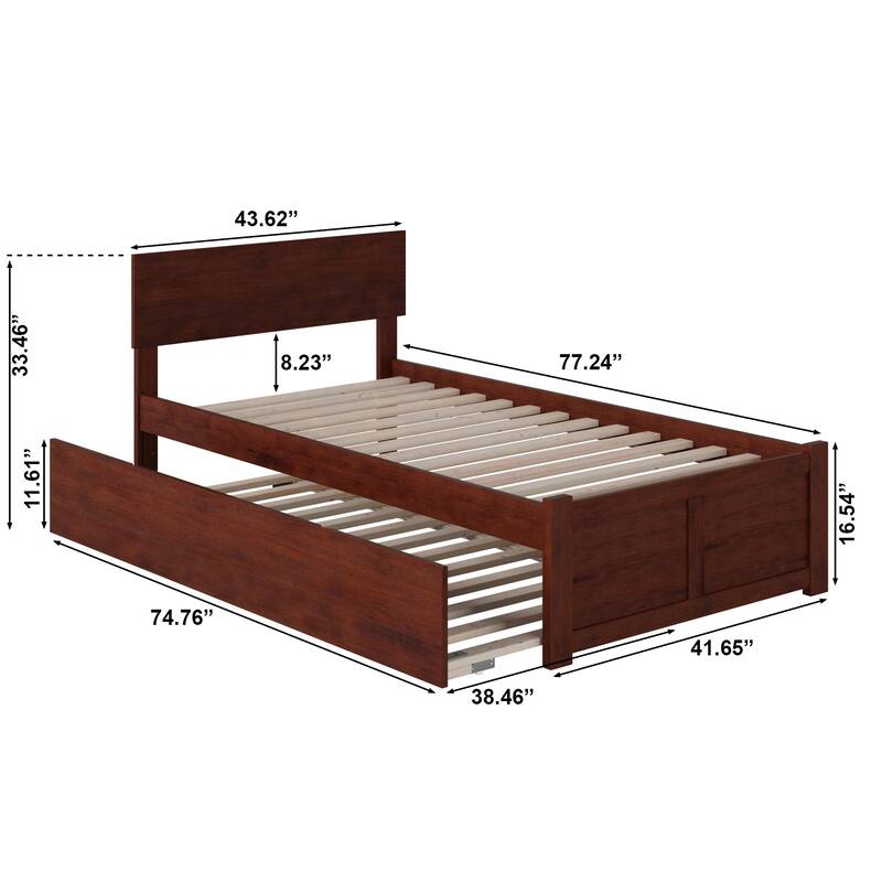 Orlando Twin Platform Bed with Footboard & Twin Trundle in Walnut