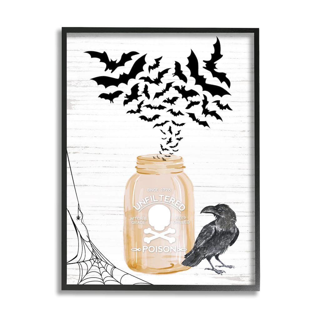 Stupell Spooky Bats Flying Black Raven Spider Web Framed Wall Art