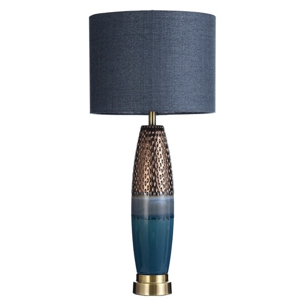 StyleCraft Bedford Blue and Copper Table Lamp Blue Shade Overstock