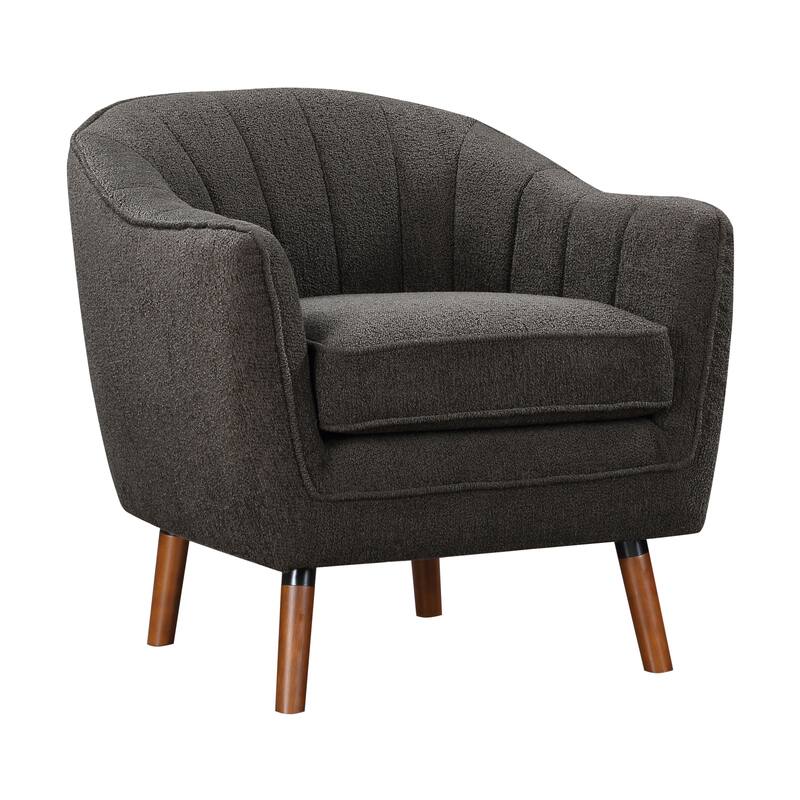 Charcoal Textured Fabric Upholstered Mid-Century Modern Accent Chair