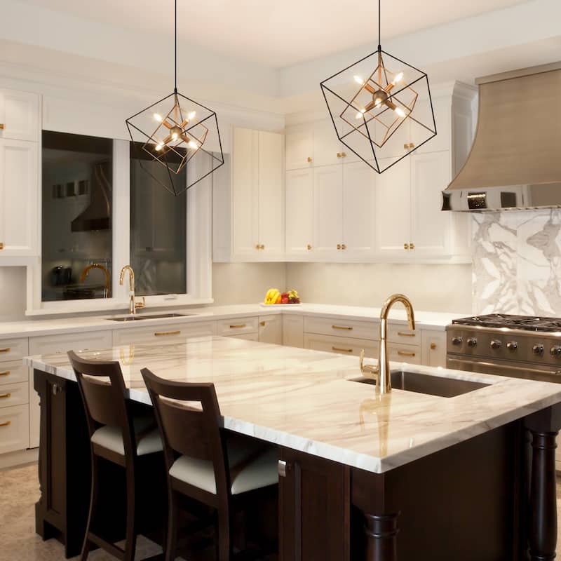 Modern 6-Light Black Gold Geometric Chandelier for Kitchen Island Dining Room - D21.6'' x H83.5''