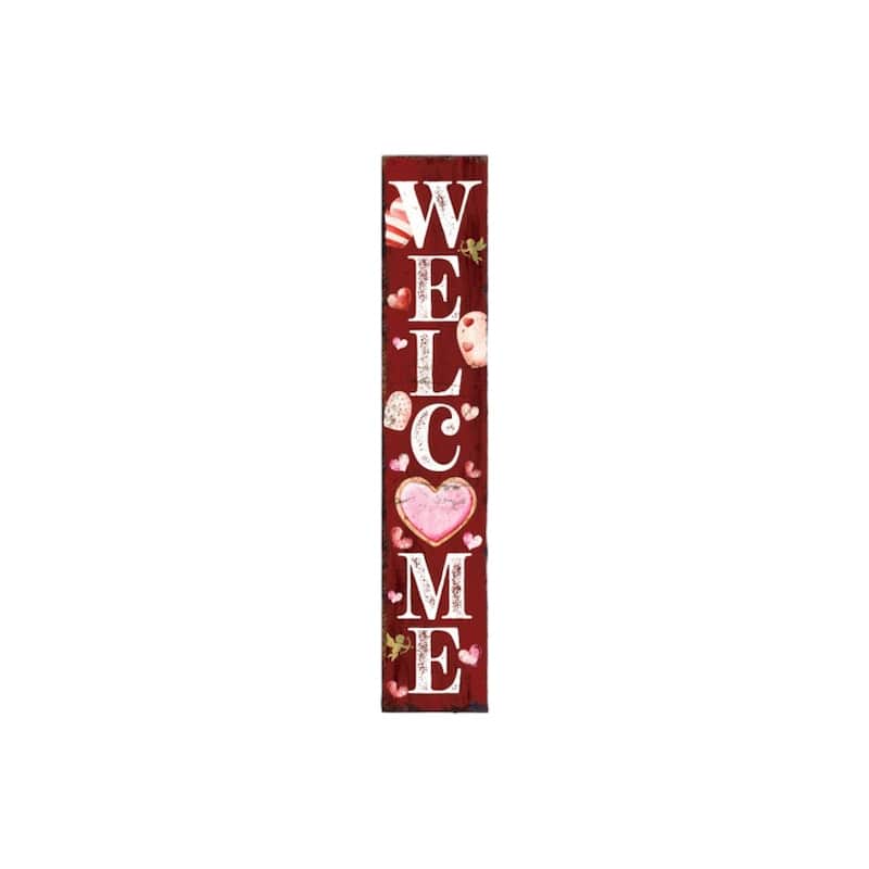 HomeRoots 48" Red And White Solid Wood Valentine's Day Heart Welcome Porch Sign