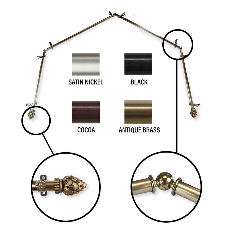 InStyleDesign Lotus 4-Sided Bay Window Curtain Rod - Antique Brass - 28-48 inches per side