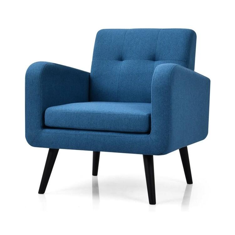 Mid-Century Modern Linen Upholstered Accent Chair with Wooden Legs - 29.5 L x 29.5 W x 32.5 H (inches)