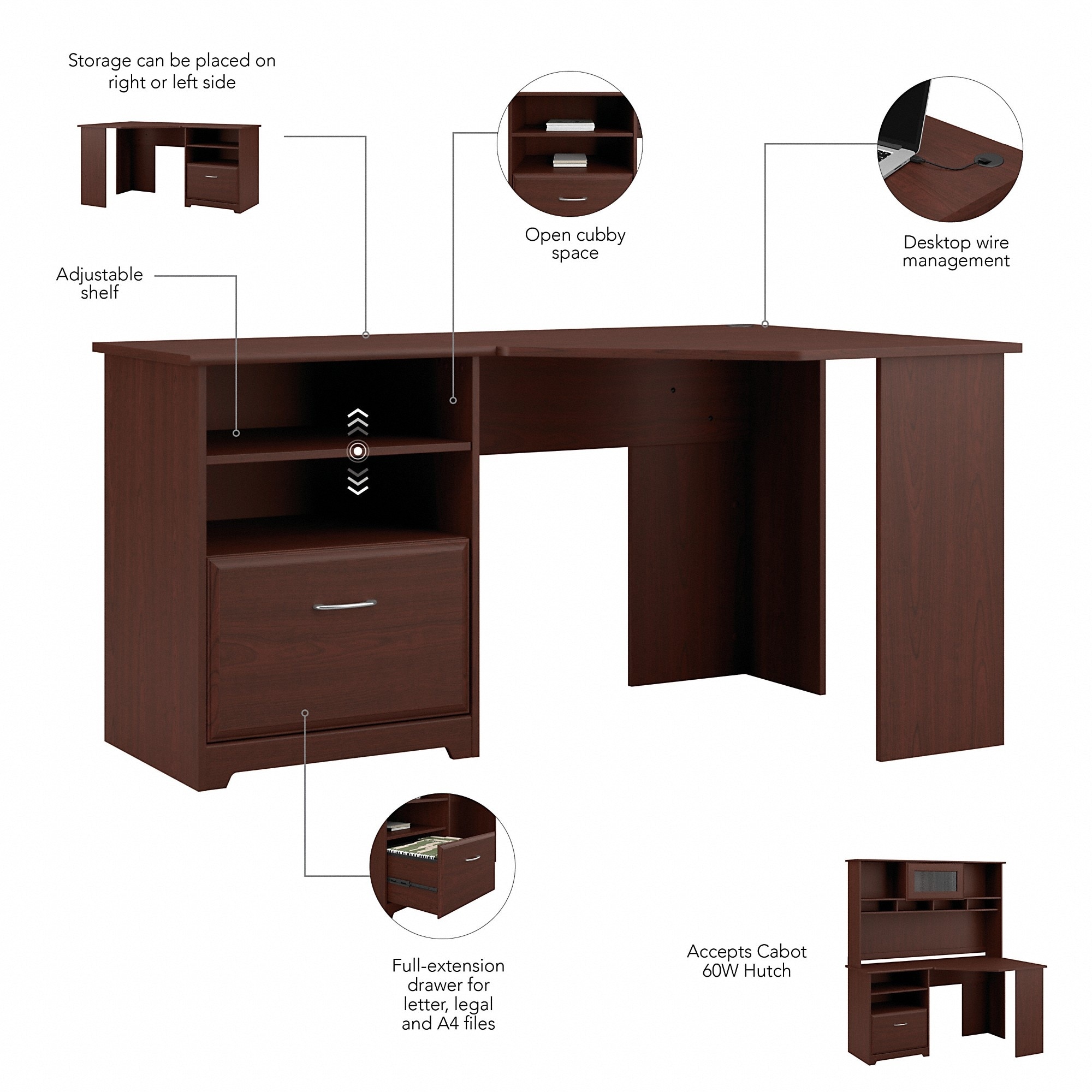 Bush furniture cabot l shaped store computer desk in harvest cherry