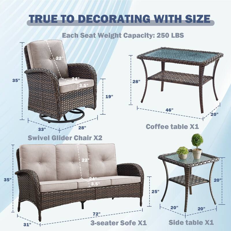 Pocassy Patio Outdoor Sofa Swivel Chairs with Ottman Table Set