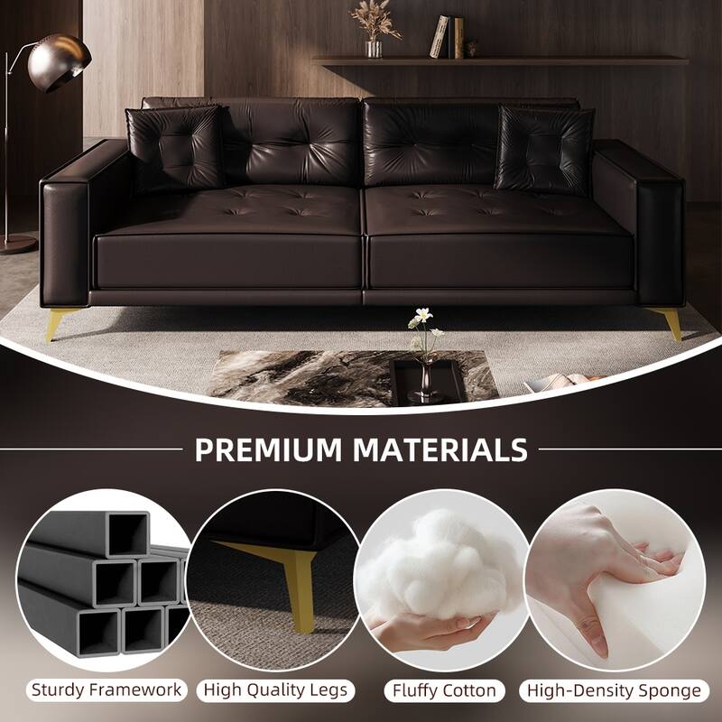 Oversized 3-in-1 Convertible Sofa Bed, 92.1" Faux Leather Square Arms Loveseat, Modern Pull-Out Sleeper Couch with Pillows