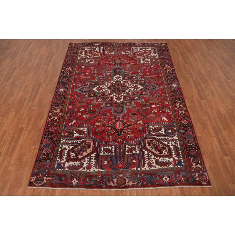Hand Knotted Oriental 100% Wool Carpet Traditional Medallion Red Heriz Area Rug - 10' 7'' X 7' 3''