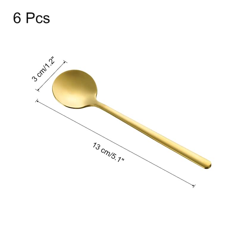 6pcs Espresso Spoons Stainless Steel Round Coffee Spoon - Gold Tone - 5.1 Inch
