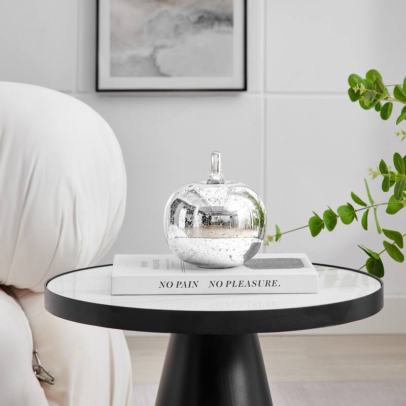 Textured Apple Glass Sculpture Figure - 6" - Silver and Clear