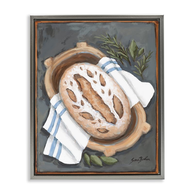 Stupell Bread Baking Basket Framed Floater Canvas Wall Art Design By Sara Baker - 25 x 31 - Grey