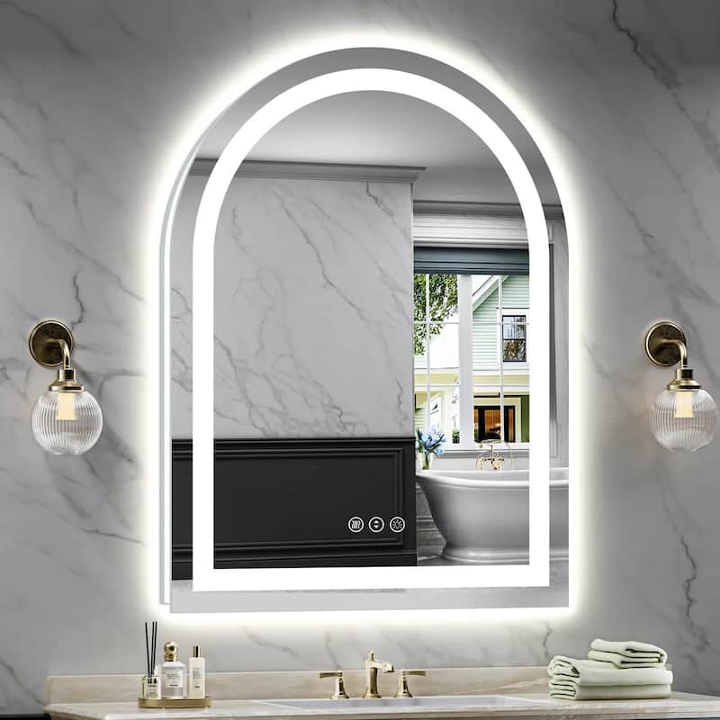 Full Size Arch Front & Back LED Lighted Anti-fog Tempered Glass Wall Bathroom Vanity Mirror, ETL Certified, 3-Year Warranty - 42"x32”