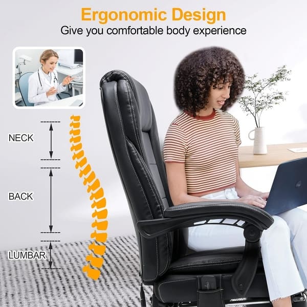 dimension image slide 8 of 11, EROMMY Heated Massage Executive Office Chair, PU Leather with Retractable Footrest