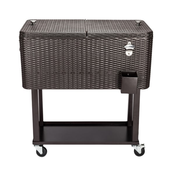 34"Rattan Square Legs Cooler with Shelf 80QT. Opens flyout.