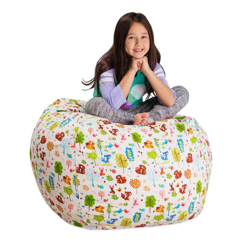 Kids' Stuffed Animal Storage Bean Bag Chair Cover or Toy Organizer - 38 Inches Large - Canvas Animals Forest Critters