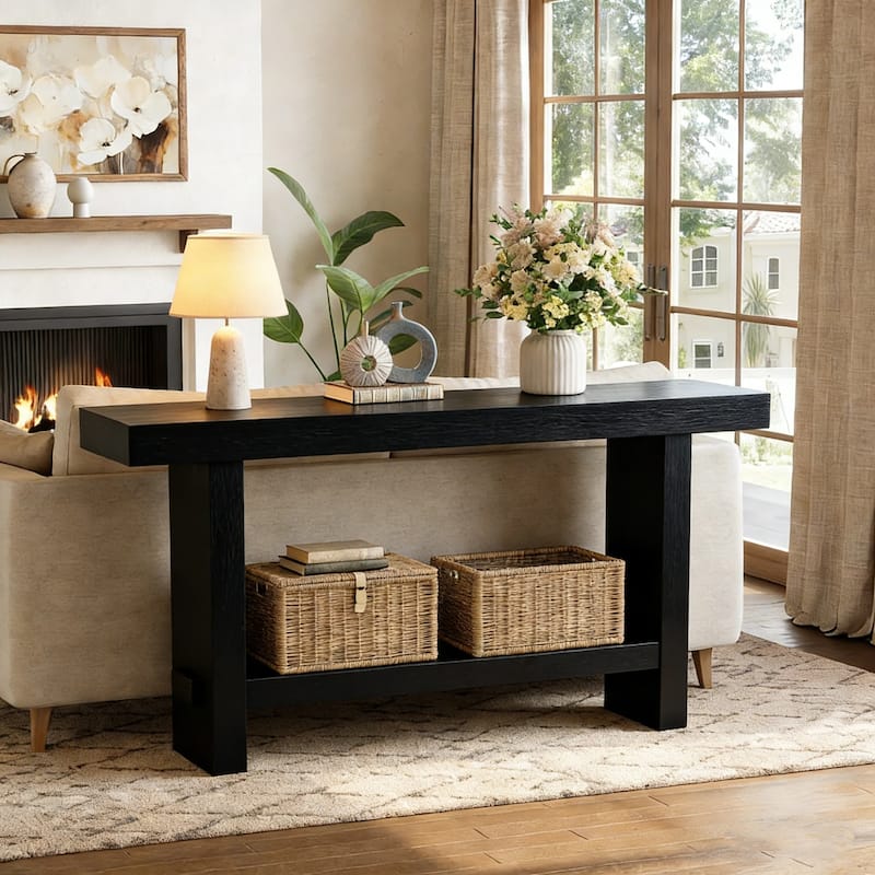 63-Inch Solid Wood Console Table with shelf