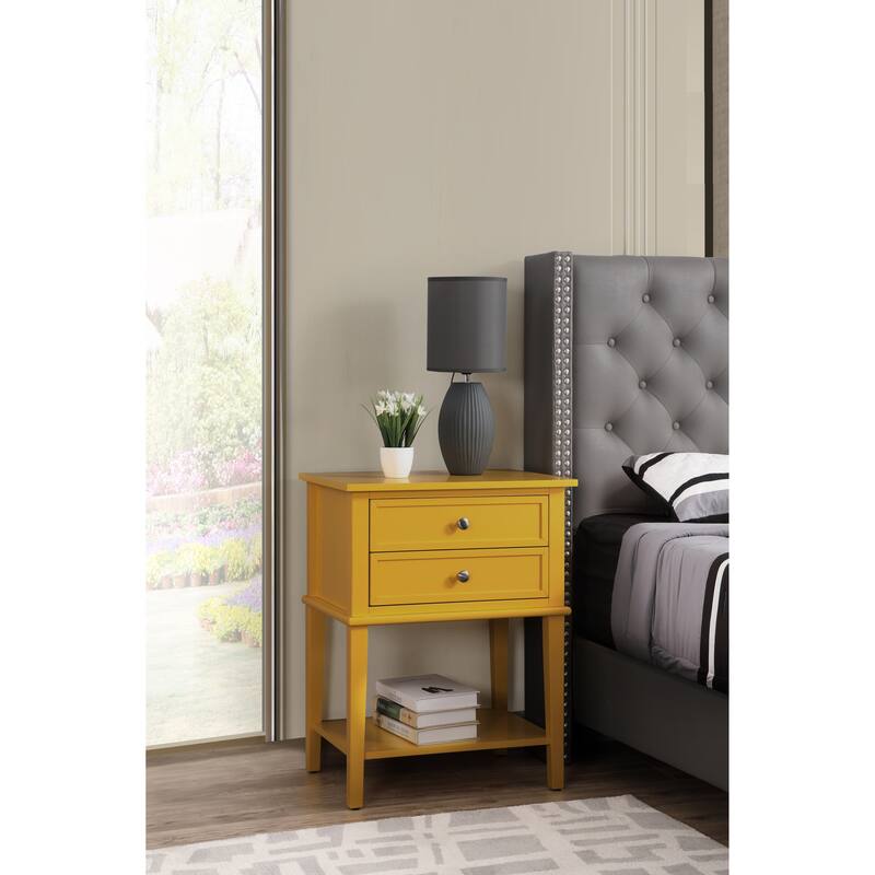 Modern 22-in Metal Hand Holder 2-Drawer Wood Nightstand with Shelf
