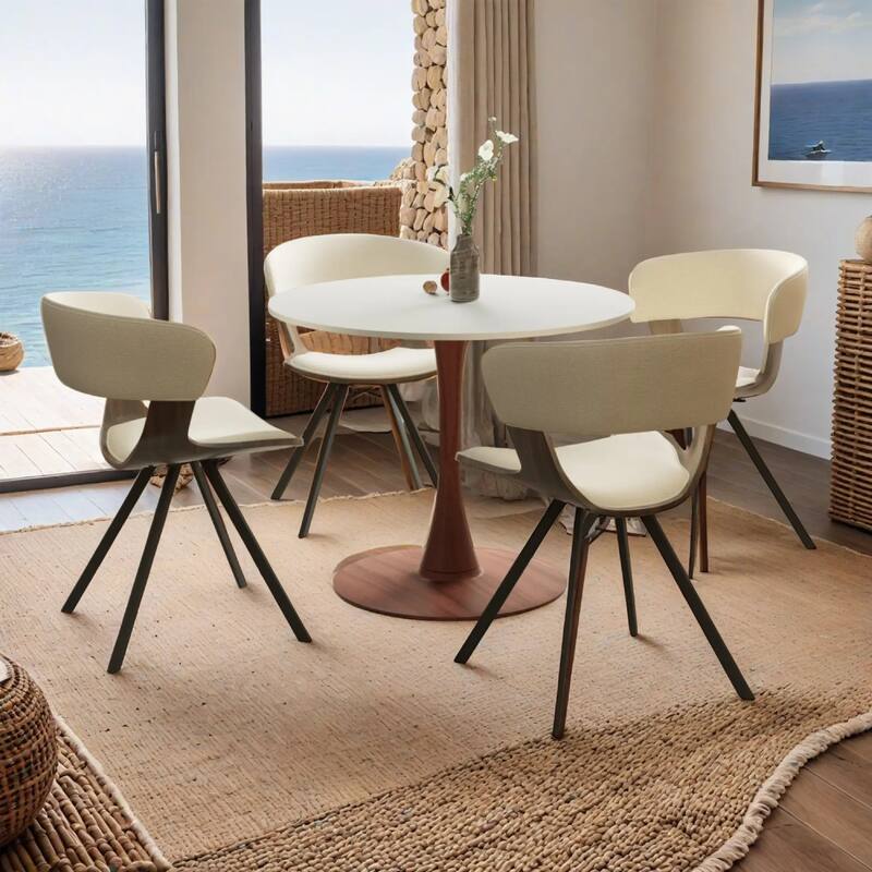 Bristol 27" Round Dining Table with MDF Top and Cherry Steel Pedestal Base for Modern Kitchen and Dining Room